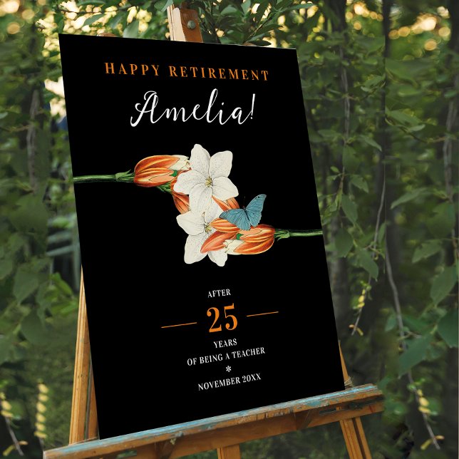 Elegant Black White Lily Retirement Retro Floral  Foam Board (Creator Uploaded)