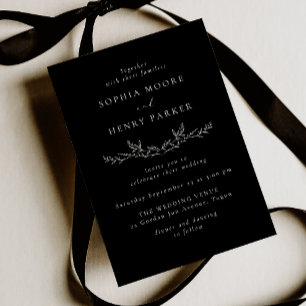 Elegant Black White Line Art Wedding Invitation