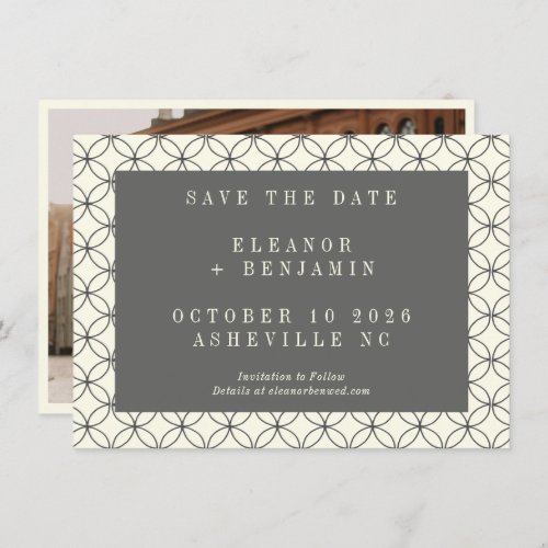 Elegant Black White Line Art Wedding Photo Save The Date