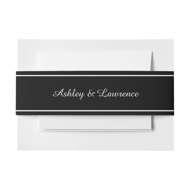 Elegant Black White Line Personalized Invitation Belly Band (Front Example)