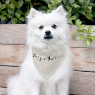 Elegant Black White Linen Ring Bearer Pet Bandana Collar