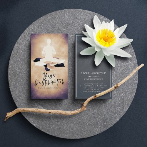 Elegant Black White Lotus and Yoga Meditation Pose Business Card