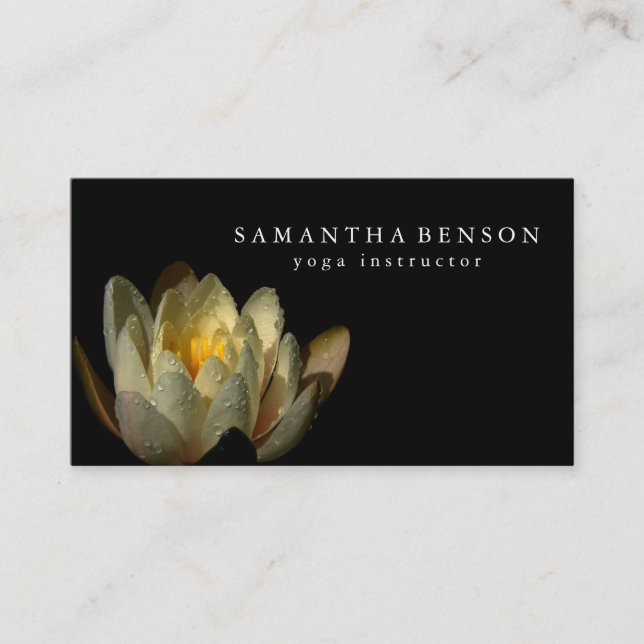 Elegant Black & white Lotus Flower Logo Yoga Busin Business Card (Front)
