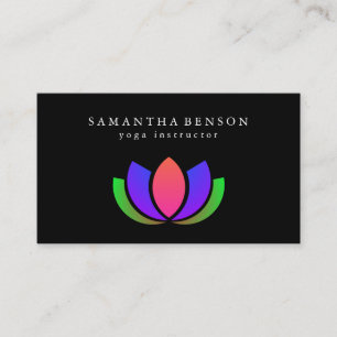 Elegant Black & white Lotus Flower Logo Yoga Busin Business Card