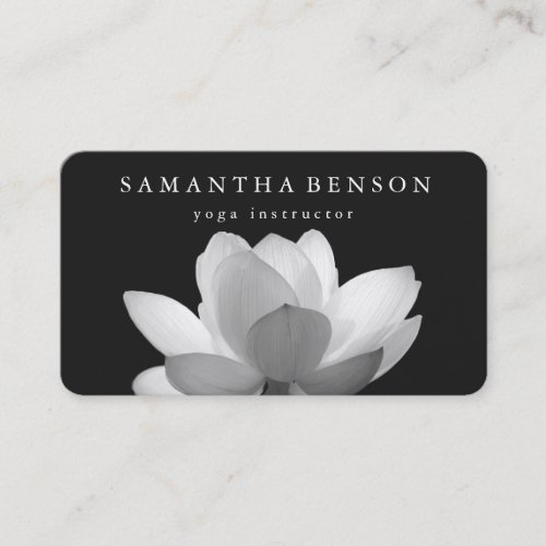 Elegant Black  white Lotus Flower Logo Yoga Business Card