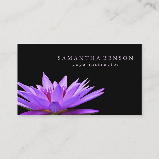 Elegant Black & white Lotus Flower Logo Yoga Business Card (Front)