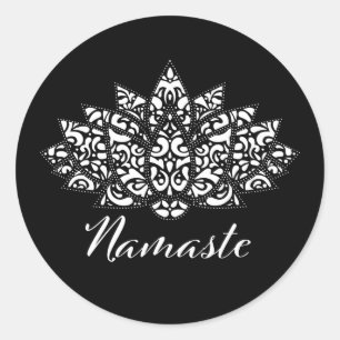 Elegant Black & White Lotus Yoga Namaste Classic Round Sticker