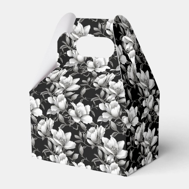 Elegant black white Magnolia flower tiled  Favor Boxes (Front Side)