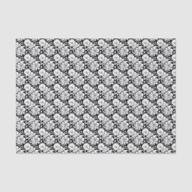 Elegant black white Magnolia flower tiled Tissue Paper (Front)