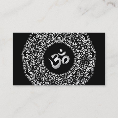 Elegant Black  white Mandala Art Logo Yoga Business Card