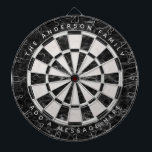 Elegant Black White Marble Custom Name Message  Dart Board<br><div class="desc">Ant elegant dartboard design with alternating  black marble and white marble triangles. 

A name and a message are written above and below,  in white caps,  as arched text.</div>