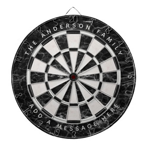  Elegant Black White Marble Custom Name Message  Dart Board