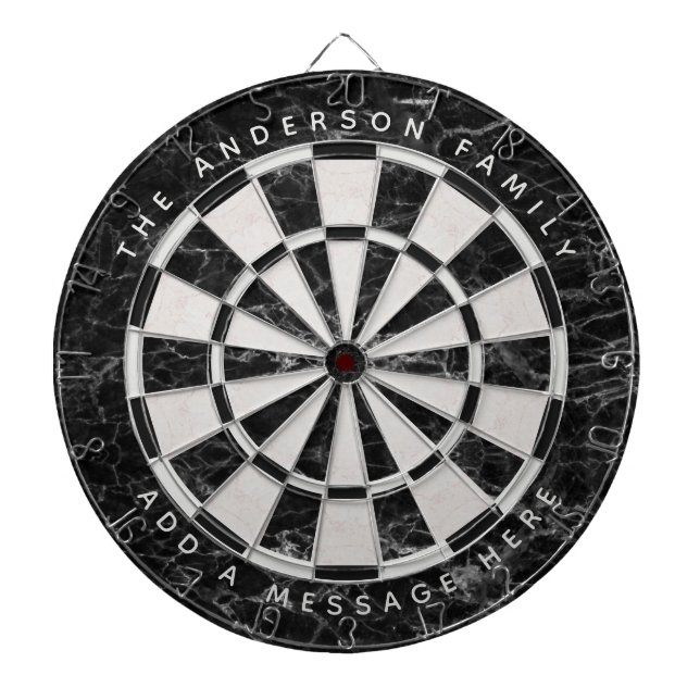  Elegant Black White Marble Custom Name Message  Dart Board (Front)