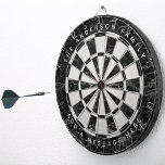 Elegant Black White Marble Custom Name Message  Dart Board<br><div class="desc">Ant elegant dartboard design with alternating  black marble and white marble triangles. 

A name and a message are written above and below,  in white caps,  as arched text.</div>