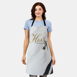 Elegant Black & White Marble Gold Hair Stylist Apron
