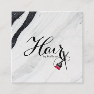 Elegant Black & White Marble Hair By Name QR Code Square Business Card