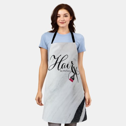 Elegant Black  White Marble Hair Stylist Apron