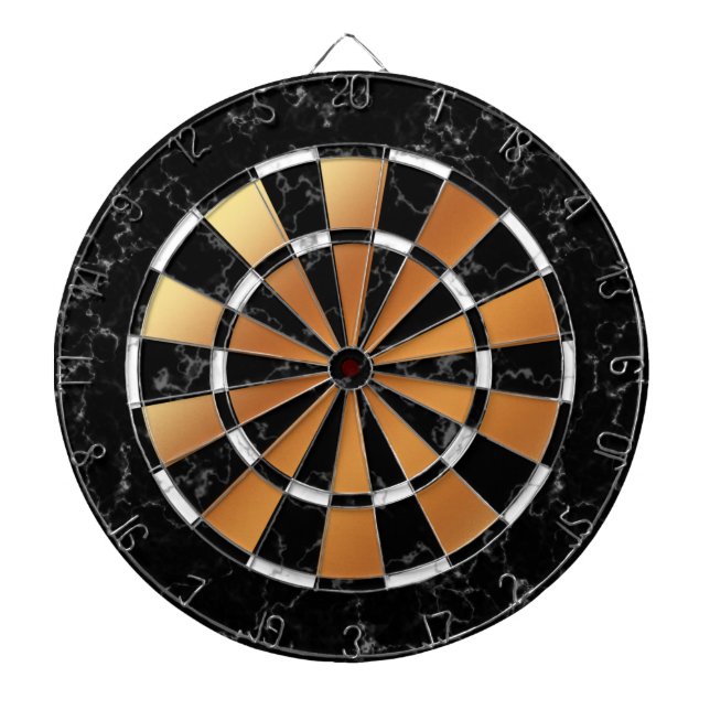 Elegant Black & White Marble on Copper Foil Dart Board (Front)