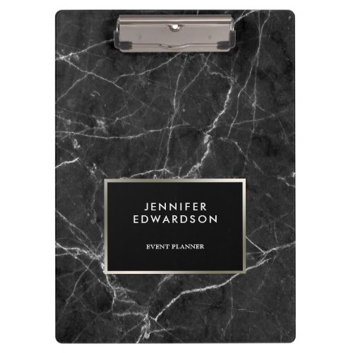 Elegant black white marble pattern personalized clipboard