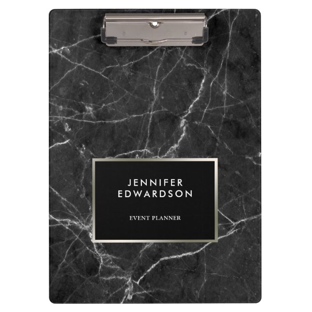 Elegant black white marble pattern personalized clipboard (Front)