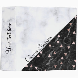 elegant black white marble rose gold geometric 3 ring binder