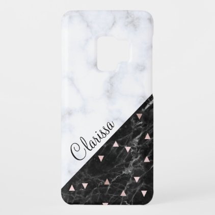 elegant black white marble rose gold geometric Case-Mate samsung galaxy s9 case
