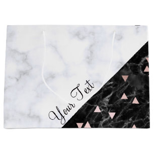 elegant black white marble rose gold geometric large gift bag