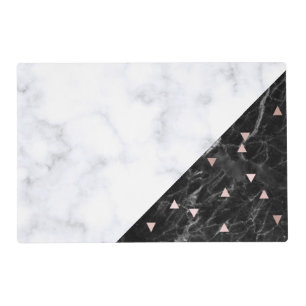 elegant black white marble rose gold geometric placemat
