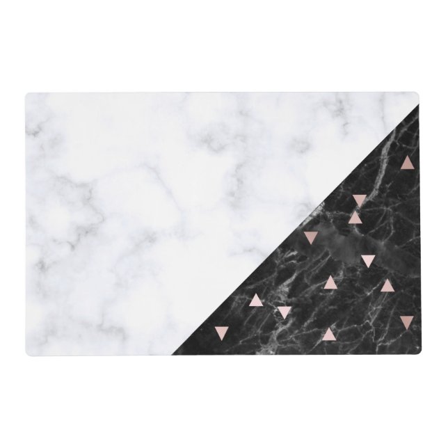 elegant black white marble rose gold geometric placemat (Front)