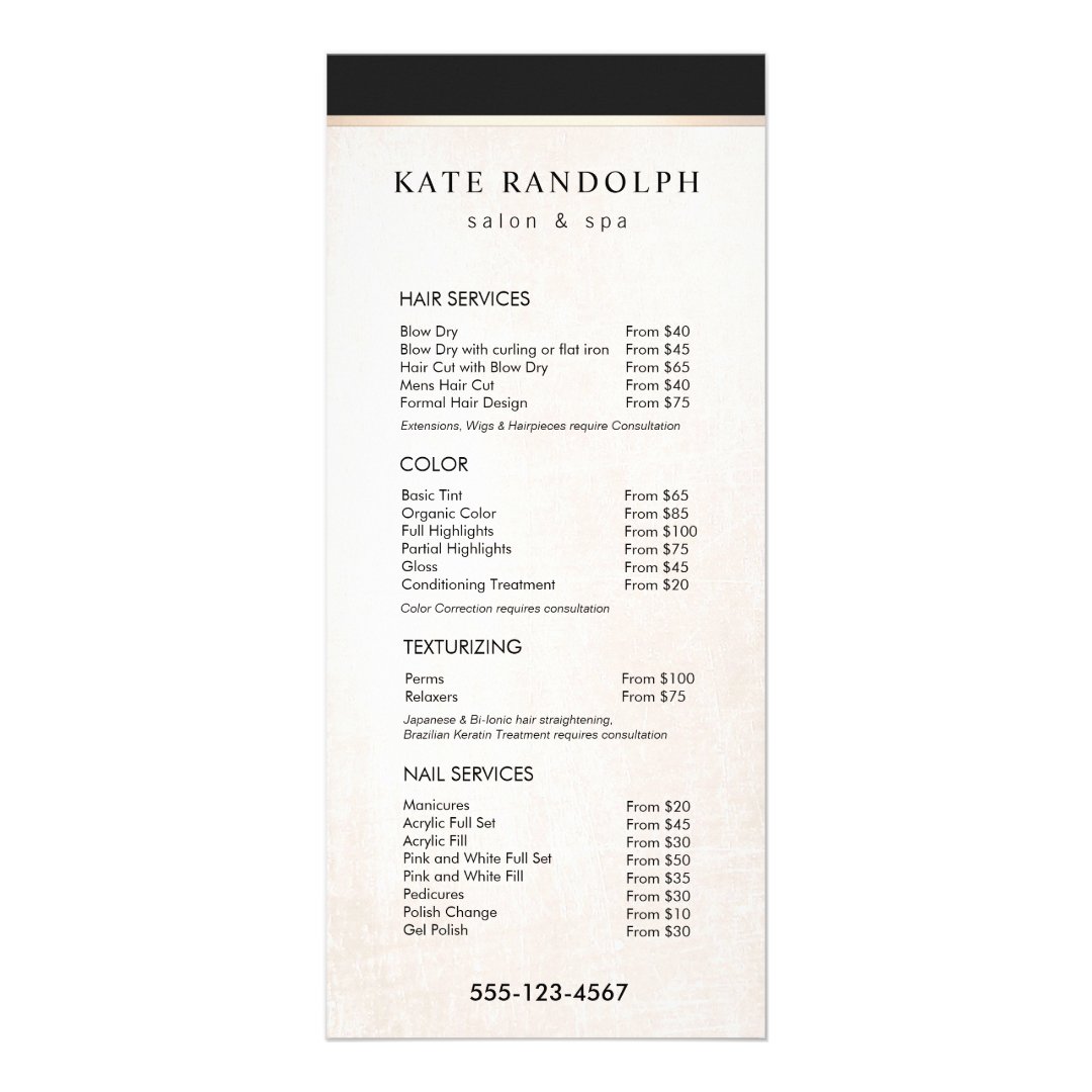 Elegant Black White Marble Salon Price List Menu Zazzle