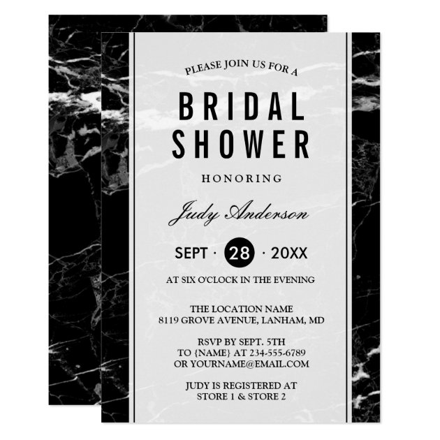 Elegant Black White Marble Wedding Bridal Shower Invitation