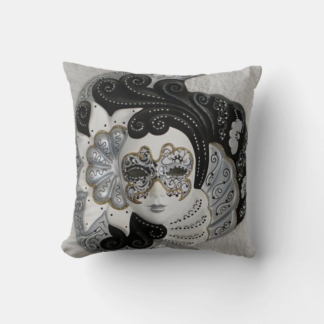 Elegant Black White Mardi Gras carnival Mask Throw Pillow (Front)