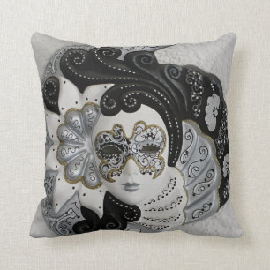 Elegant Black White Mardi Gras carnival Mask Throw Pillow