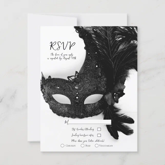 Elegant Black White Masquerade Mask Wedding RSVP Invitation | Zazzle