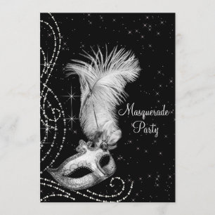 Elegant Black White Masquerade Party Invitation