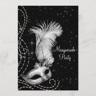Elegant Black White Masquerade Party Invitation