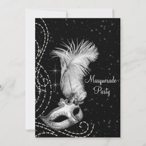 Elegant Black White Masquerade Party Invitation