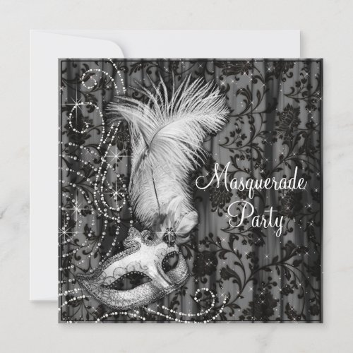 Elegant Black White Masquerade Party Personalized Invitation