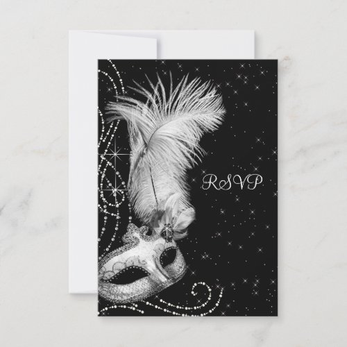 Elegant Black White Masquerade Party RSVP Card