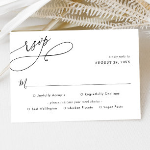 Elegant Black & White Meal Options Wedding  RSVP Card