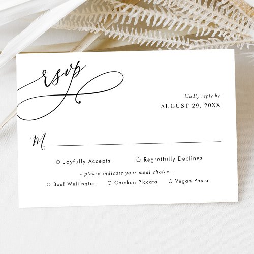 Elegant Black  White Meal Options Wedding  RSVP Card