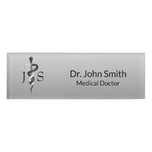 Elegant Black White Medical Classy Noble Asclepius Name Tag