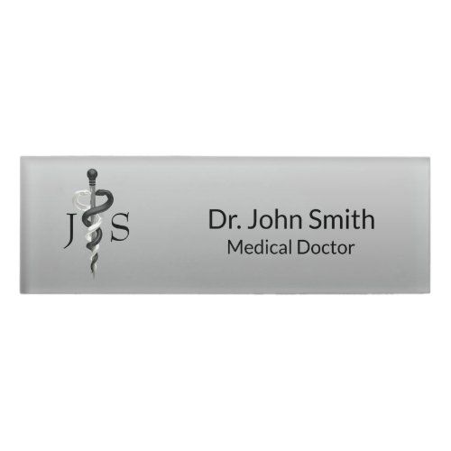 Elegant Black White Medical Classy Noble Asclepius Name Tag