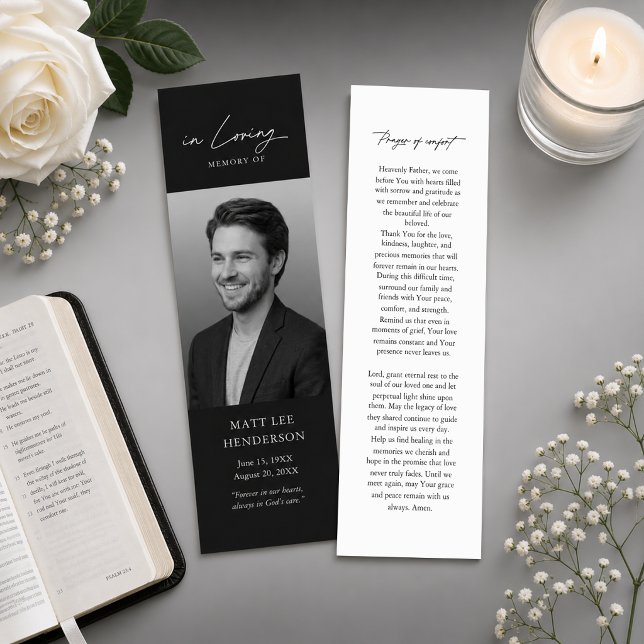 Elegant Black & White Memorial Funeral Bookmark (Creator Uploaded)