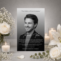 Elegant Black & White Memorial Funeral Thank You 