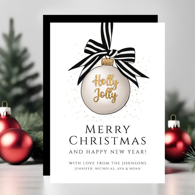Elegant Black White Merry Christmas Bauble  Holiday Card (Elegant Black White Merry Christmas Bauble Holiday Card)