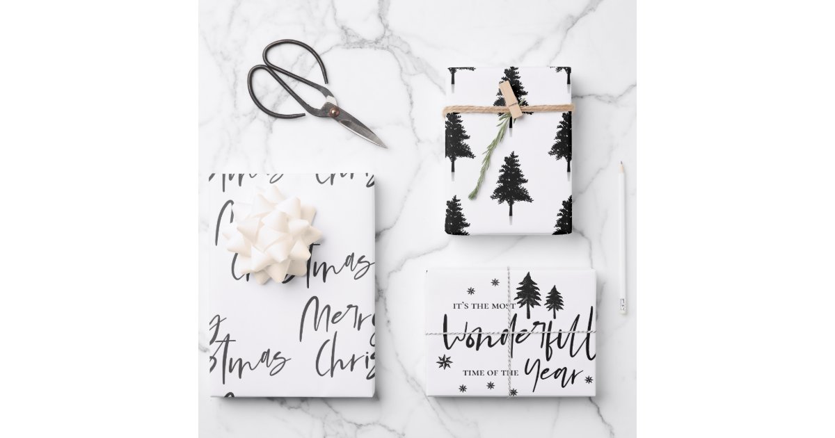 Elegant Black White Merry Christmas Quote Gift Wrapping 