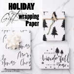 Elegant Black White Merry Christmas Quote Gift Wrapping Paper Sheets<br><div class="desc">Elegant Black White Merry Christmas Quote Gift Wrapping Paper Sheets . It is a set of 3 sheets with different designs . One has Merry Christmas written in a beautiful font . The second has Christmas trees pattern and the third sheet has the quote ITS THE MOST WONDERFUL TIME OF...</div>