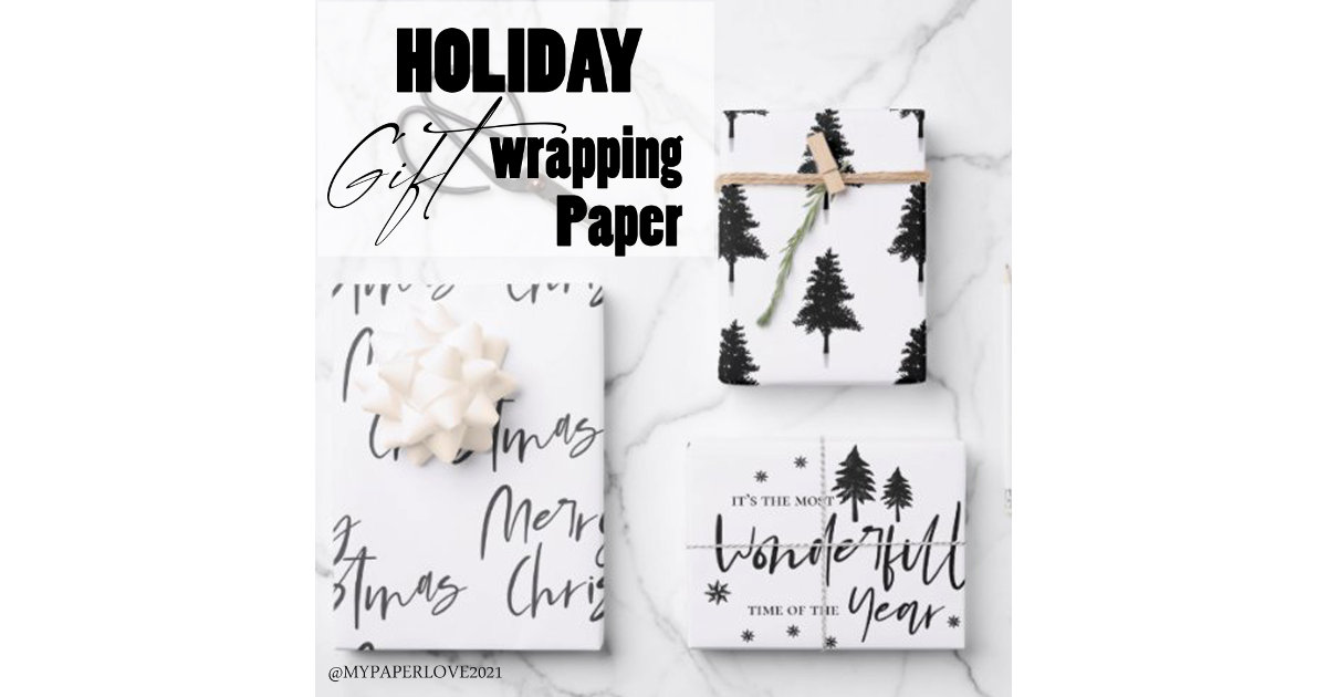 Double Sided Gift Wrapping Paper Roll - Holly Leaves & Black White