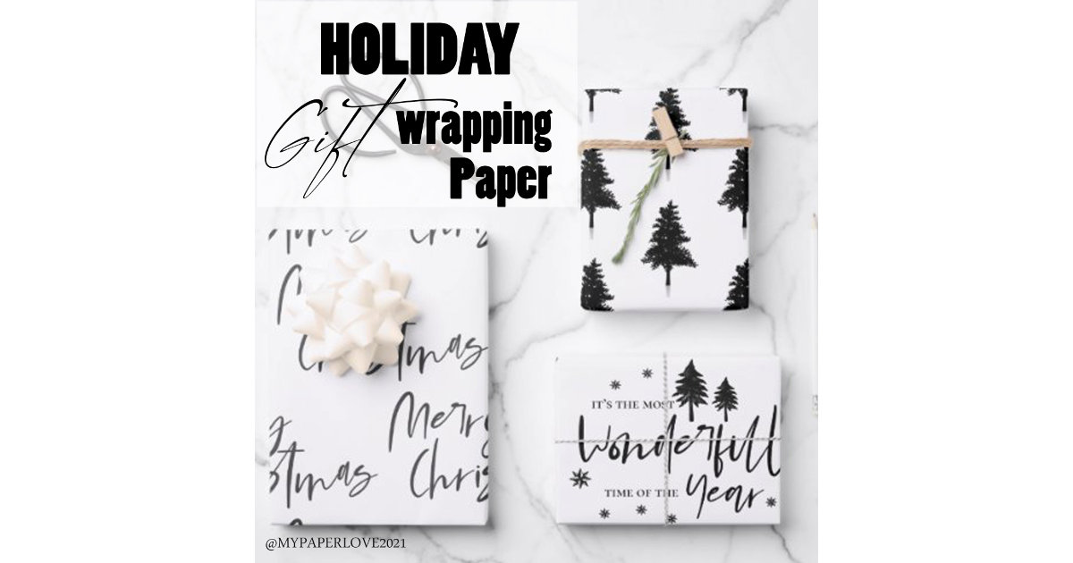 Minimalist Brown Kraft + Black Christmas Trio Gift Wrapping Paper